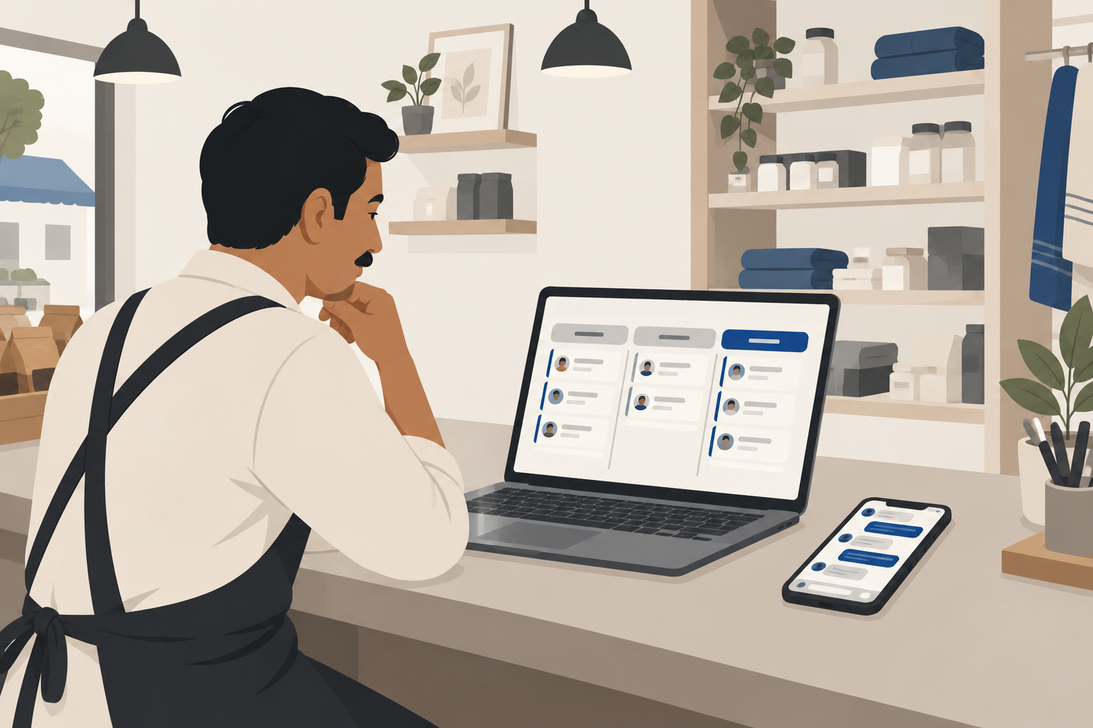 Small business owner in India using CRM software on a laptop to track customer leads