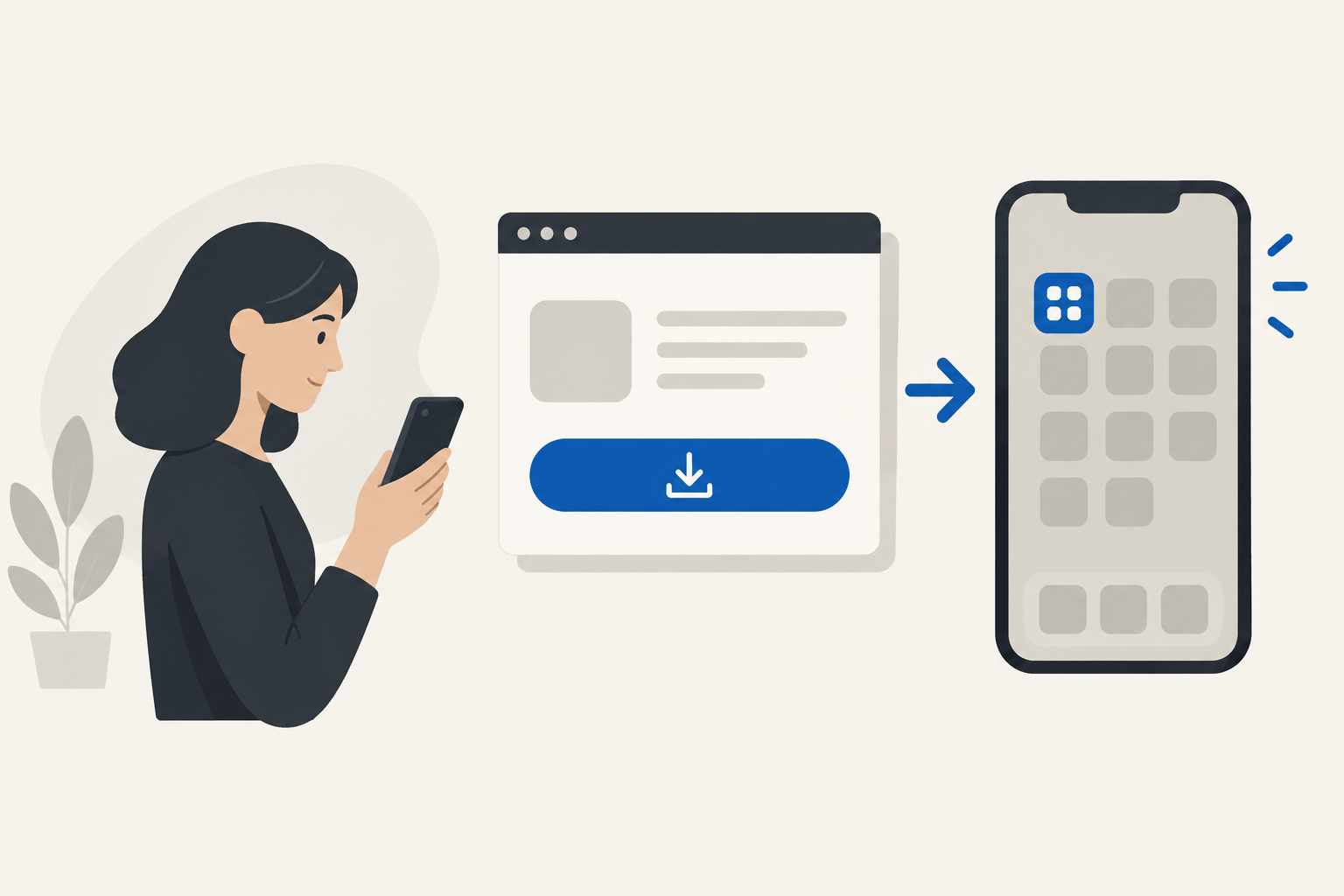 How a progressive web app installs from the browser to the phone home screen