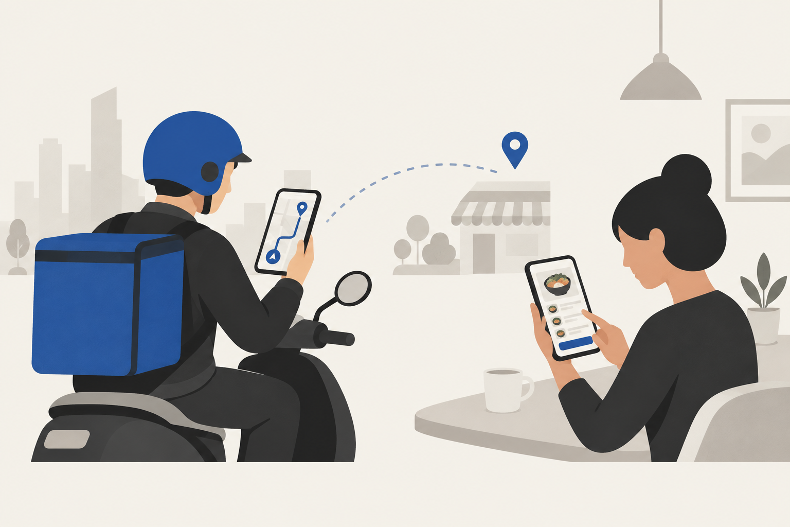 Delivery business using a PWA for customers and a native app with GPS for riders