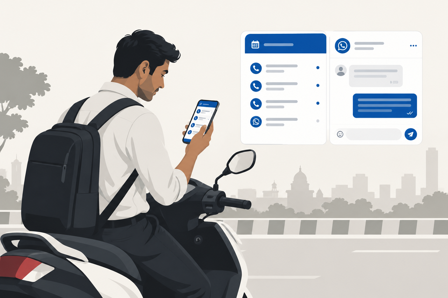 Field salesperson using a CRM mobile app for daily follow-ups