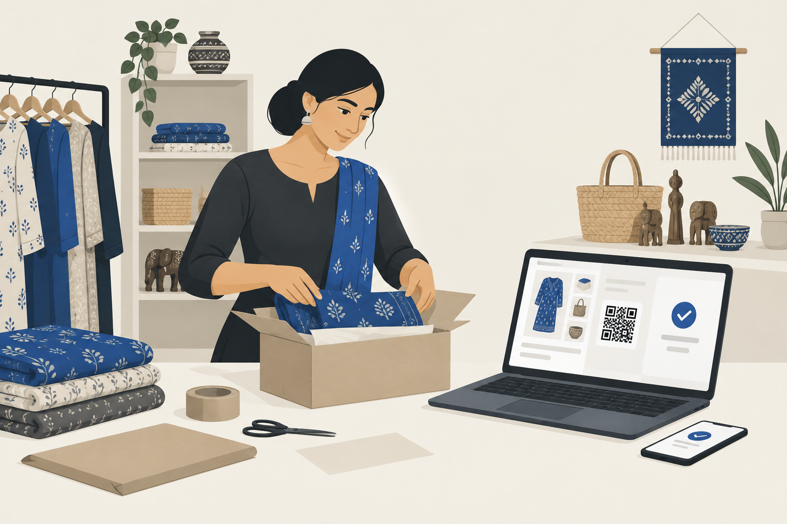 Ranchi shop owner packing an order from an ecommerce website with UPI payment
