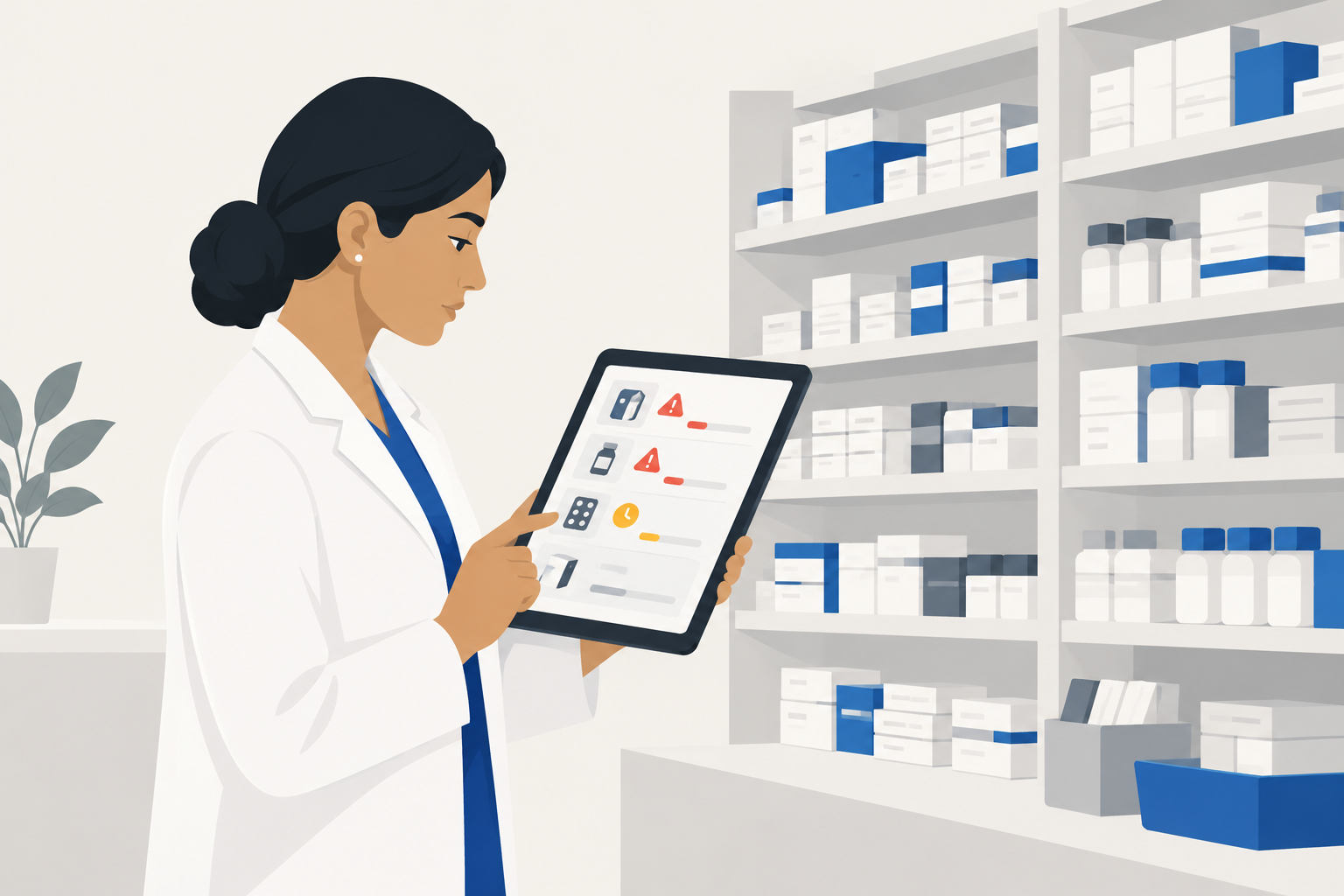 Pharmacy module of hospital management software showing stock and expiry alerts